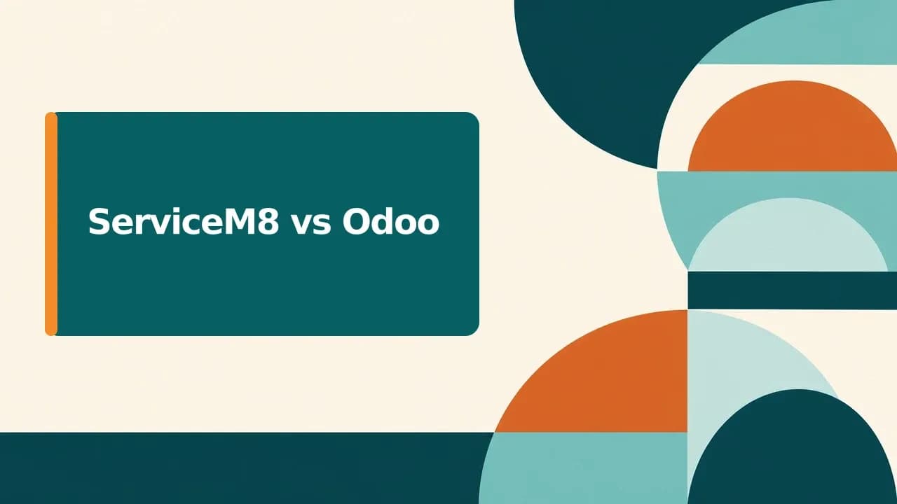 Плоска редакційна обкладинка для ServiceM8 проти Odoo Online 19.4: керування роботами, CRM і реальна вартість