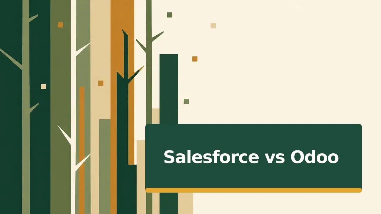 Flat editorial cover for Salesforce vs Odoo: A Practical CRM and Business Platform Comparison